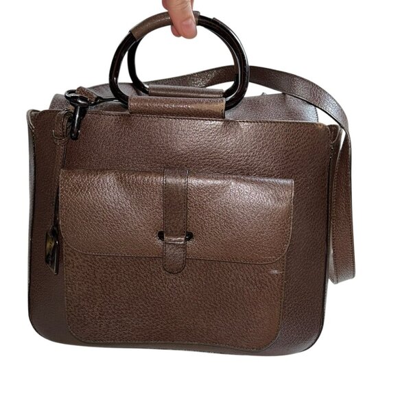 Gucci Handbags - Gucci chocolate brown leather metal ring handles crossbody strap bag purse ITALY